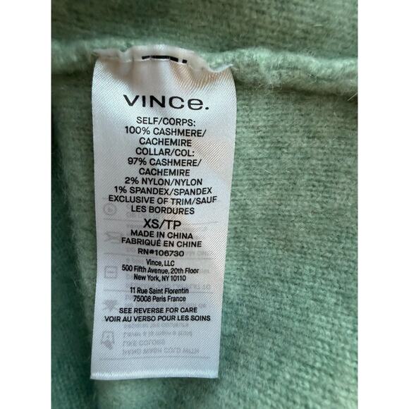 VINCE 100% cashmere Thick V neck Collared cardigan sage minimalist Size XS - Picture 6 of 6